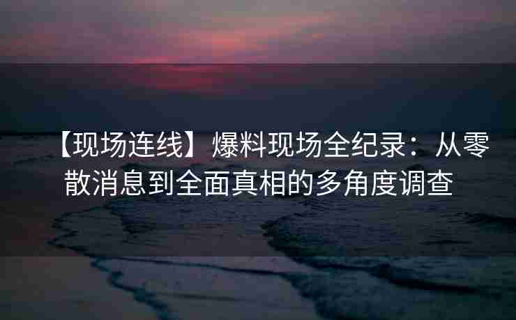 【现场连线】爆料现场全纪录:从零散消息到全面真相的多角度调查 【现场连线】爆料现场全纪录:从零散消息到全面真相的多角度调查